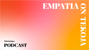 Väri kuva, jossa on teksti Empatia on tekoja -podcast ja Pakolaisavun logo.
