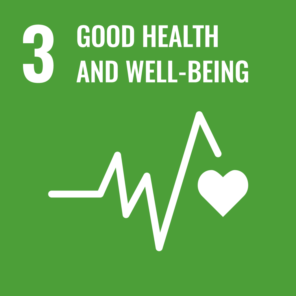 SDG logo with text: Good health and well-being