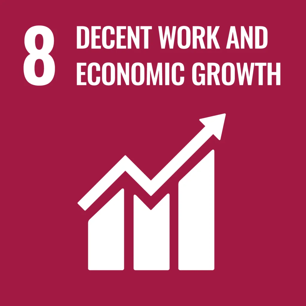 SDG logo with text: 8 Decent work and economic growth