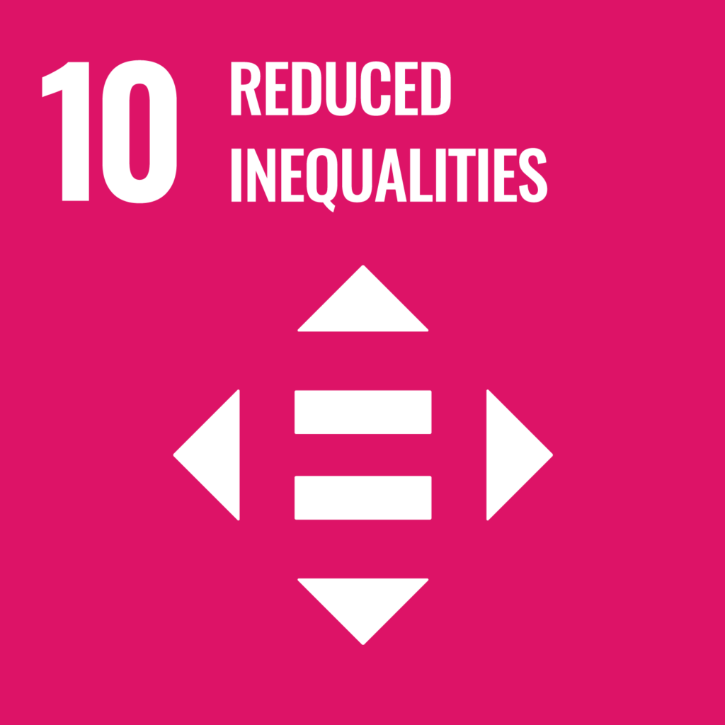 SDG logo with text: 10 reduced inequaities