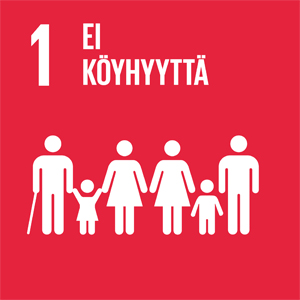 Punaisella taustalla erilaisia ihmishahmoja ja teksti: 1, Ei köyhyyttä.