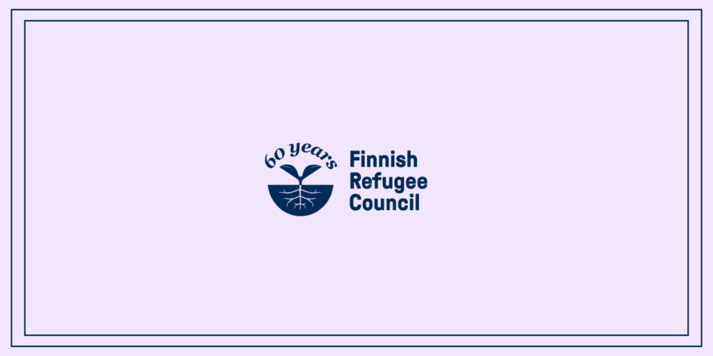 In the photo there is FRC's blue anniversary logo which say Finnish Refugee Council 60 years.