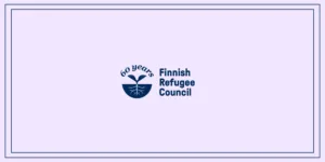 In the photo there is FRC's blue anniversary logo which say Finnish Refugee Council 60 years.