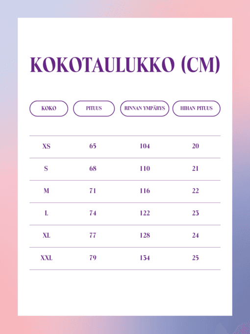 Stay Kind -t-paidan kokotaulukko